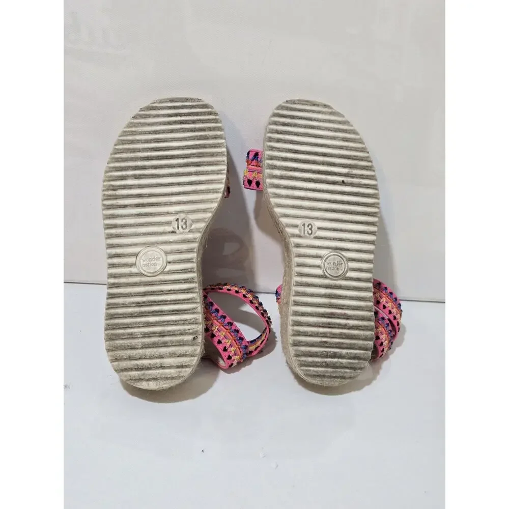 Girls Wonder Nation Woven Straw Elastic Strappy Shoe Sandals Size 13 Multicolors